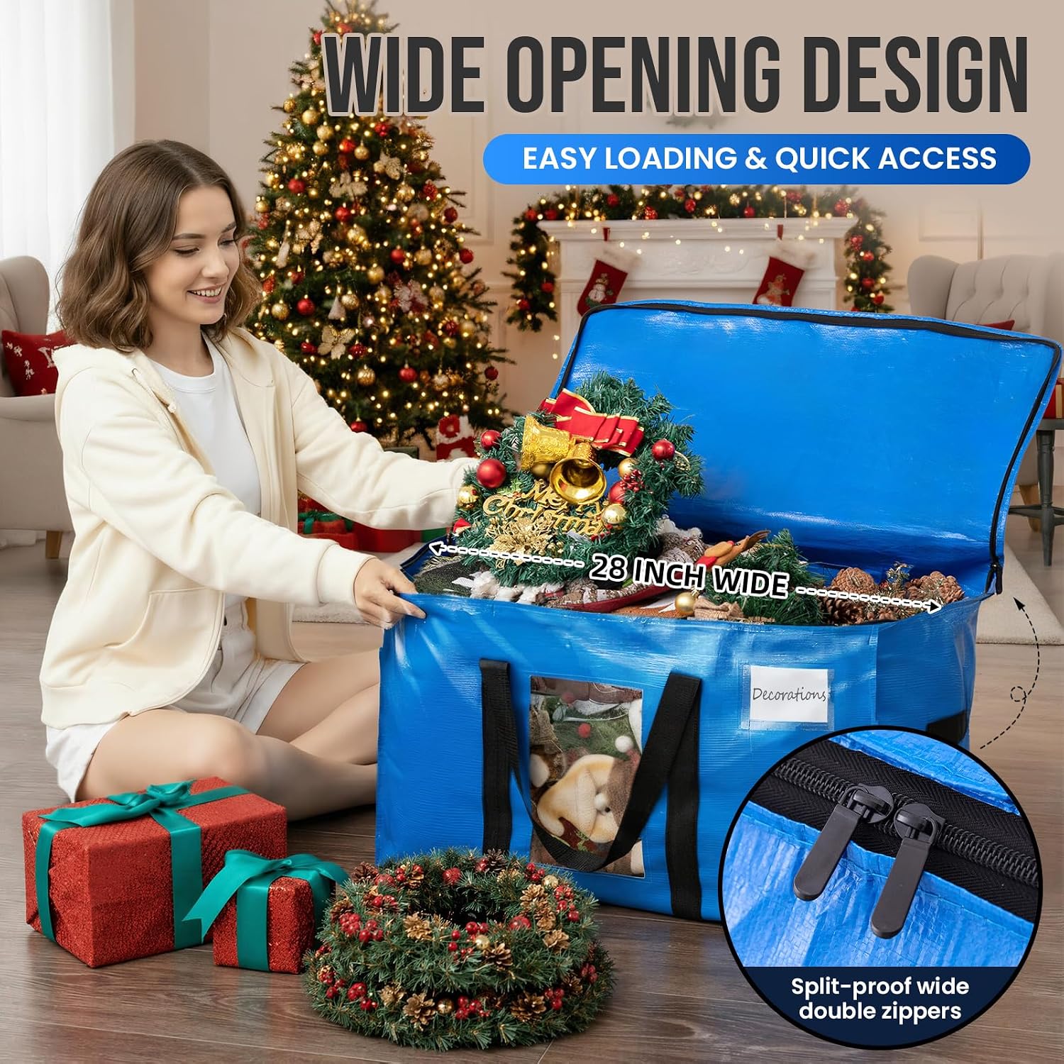 TAILI Extra Large Moving Bags. 4 Pack Blue Heavy Duty Totes For Storage with Visible Window. Wrap Around Handles. Storage Bags for Space Saving. Alternative to Moving Boxes - Image 4
